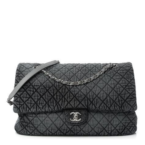 CHANEL Denim Quilted Denimpression XXL Flap Grey Black 